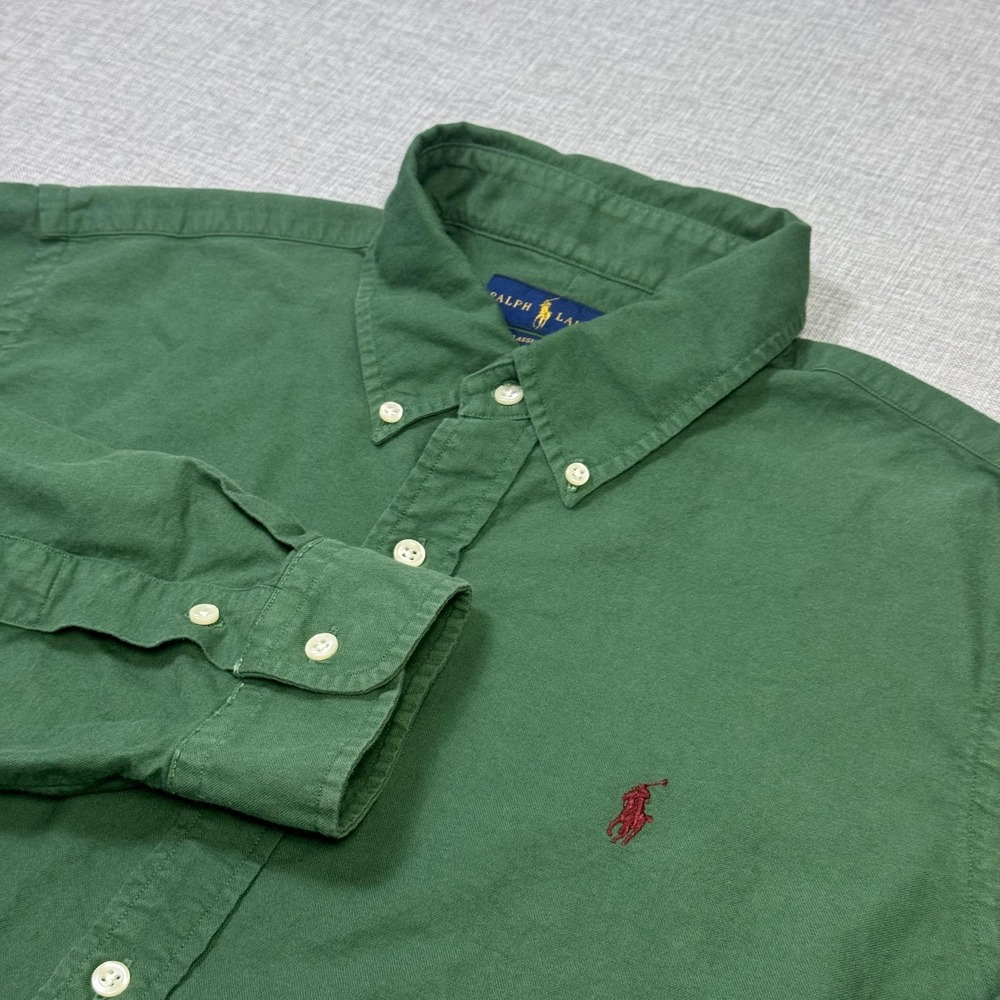 Ralph Lauren Classic Fit Cotton Button-Down Shirt Mens Large Green Long Sleeve